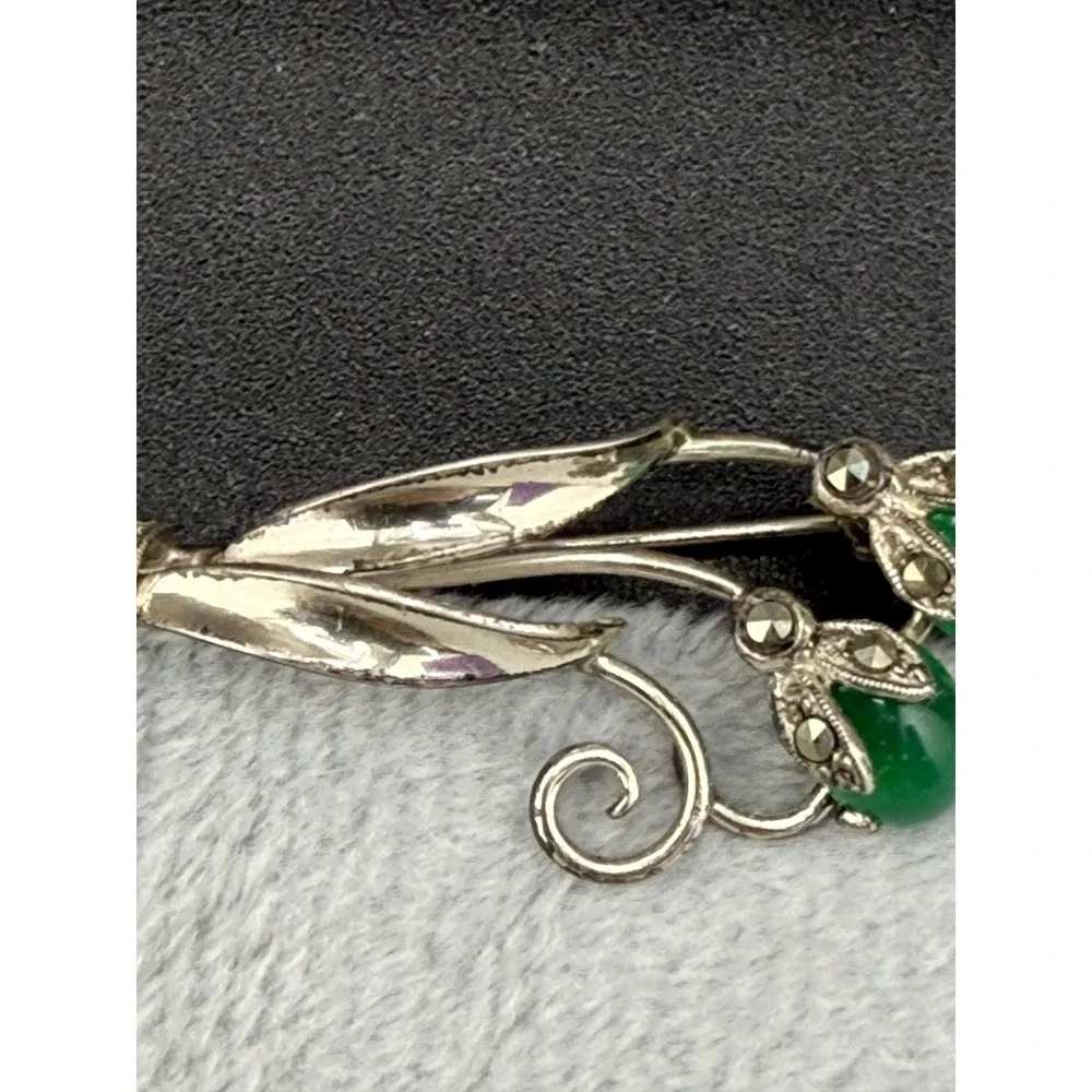 Vintage Flower Brooch Green 830 Silver‎